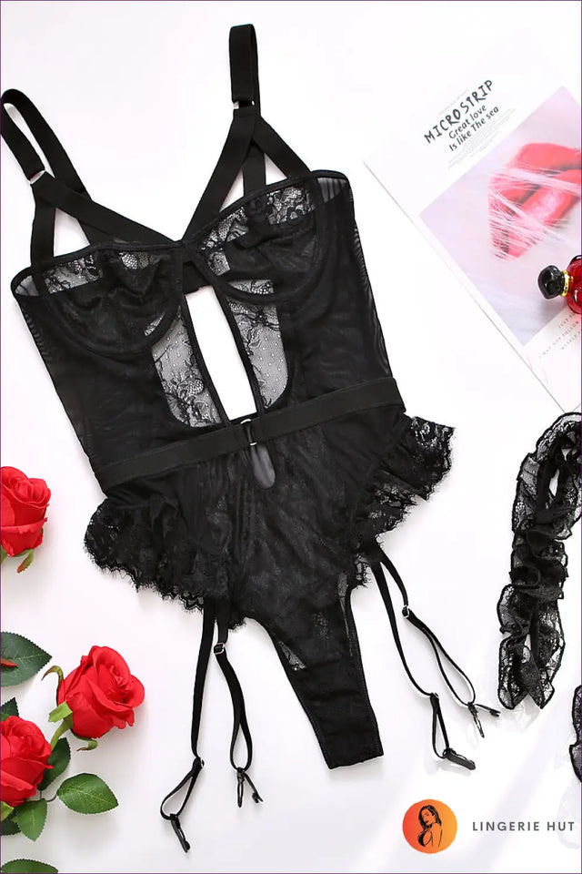 Lace Ruffle Teddy - Boudoir Drama