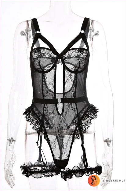 Lace Ruffle Teddy Bodysuit - Boudoir Drama Made for Date Night - Lingerie Hut - All Season • Cutout • Date Night