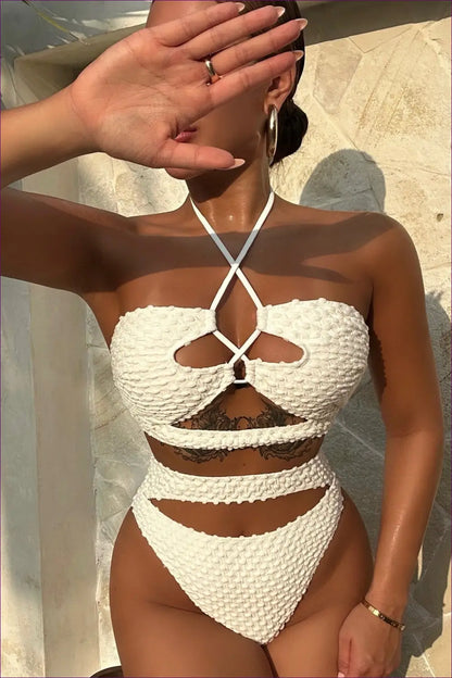 Textured Bikini with Cut-outs - Boho Beach Mood - s / White - Swimwear - Lingerie Hut - Beachwear • Casual • Cutout