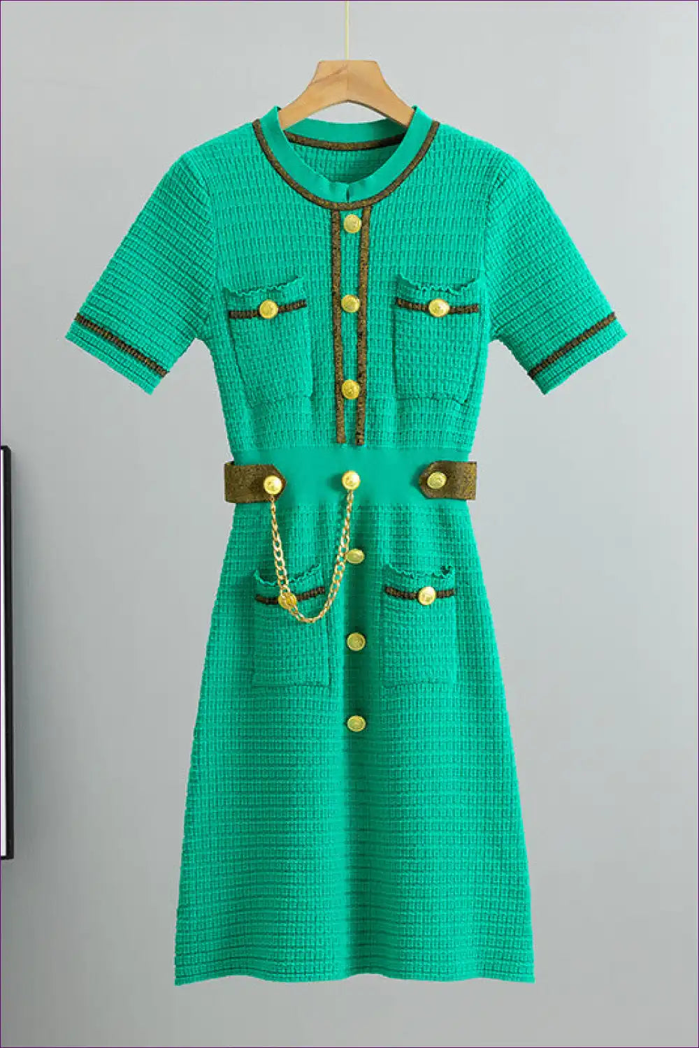 Textured Knit A-line Midi Dress with Chain Detail - Modern Classic Daywear for A-line, just In,