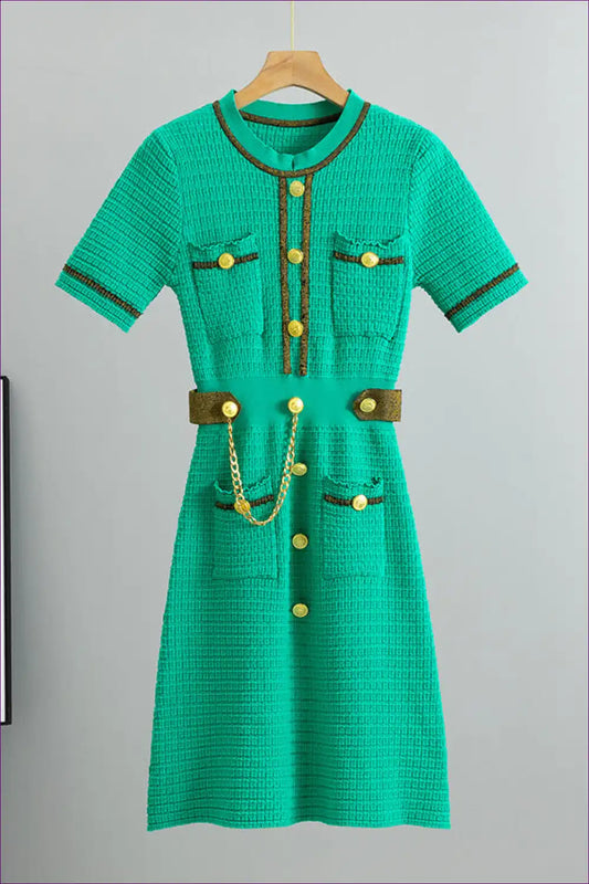 Textured Knit A-line Midi Dress with Chain Detail - Modern Classic Daywear for A-line, just In,