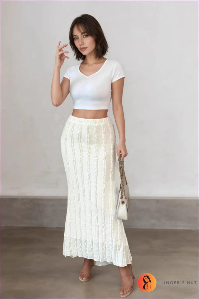 Textured Knit Midi Skirt with Ruffle Hem Detail