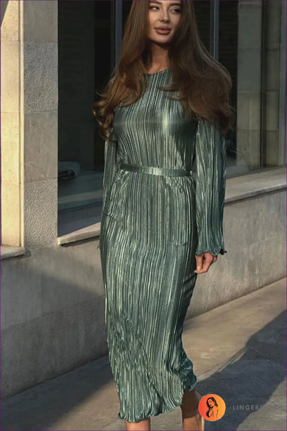 Textured A-line Midi Dress - Effortless Everyday Elegance - s / Green - Dresses - Lingerie Hut - Autumn • Casual