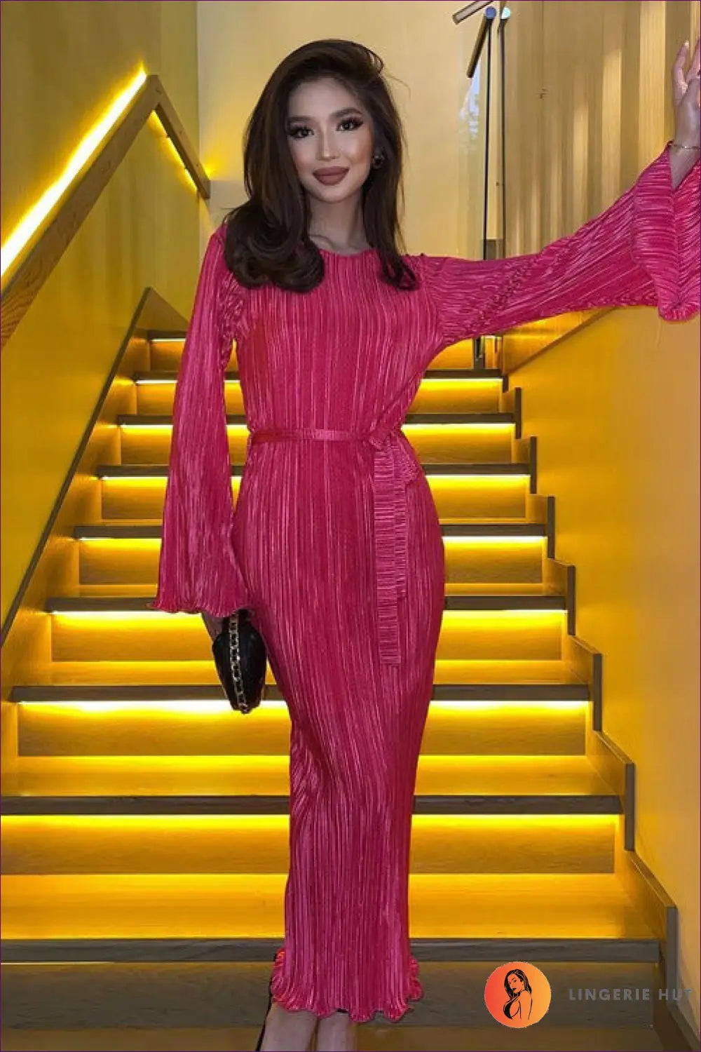 Textured A-line Midi Dress - Effortless Everyday Elegance - s / Pink - Dresses - Lingerie Hut - Autumn • Casual