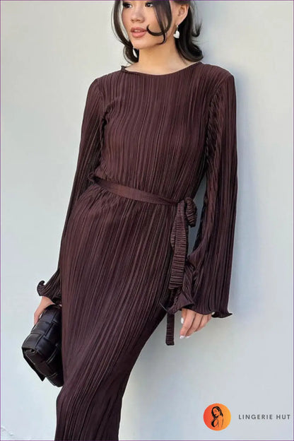 Textured A-line Midi Dress - Effortless Everyday Elegance - s / Brown - Dresses - Lingerie Hut - Autumn • Casual
