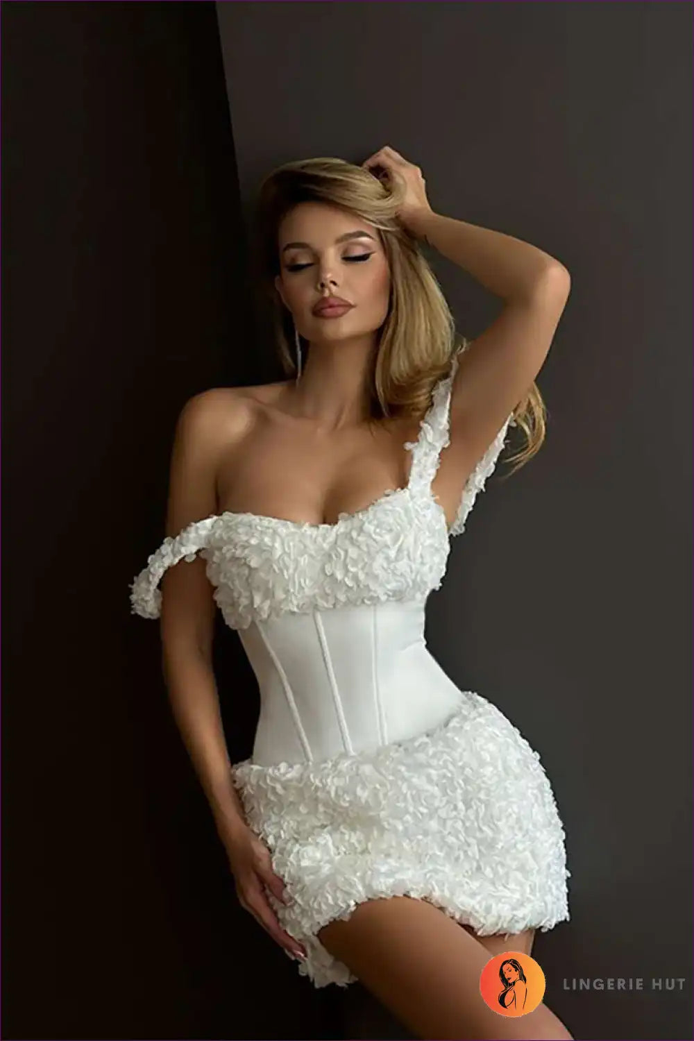 Textured Mini Dress with Off-shoulder Corset Detail for Bodycon, Corset, Date Night, Evening Wear, Formal Wear