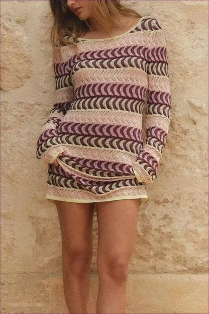 Textured Stripe Knit Mini Dress - Modern Everyday Chic for Autumn, Bodycon, Casual, Everyday,