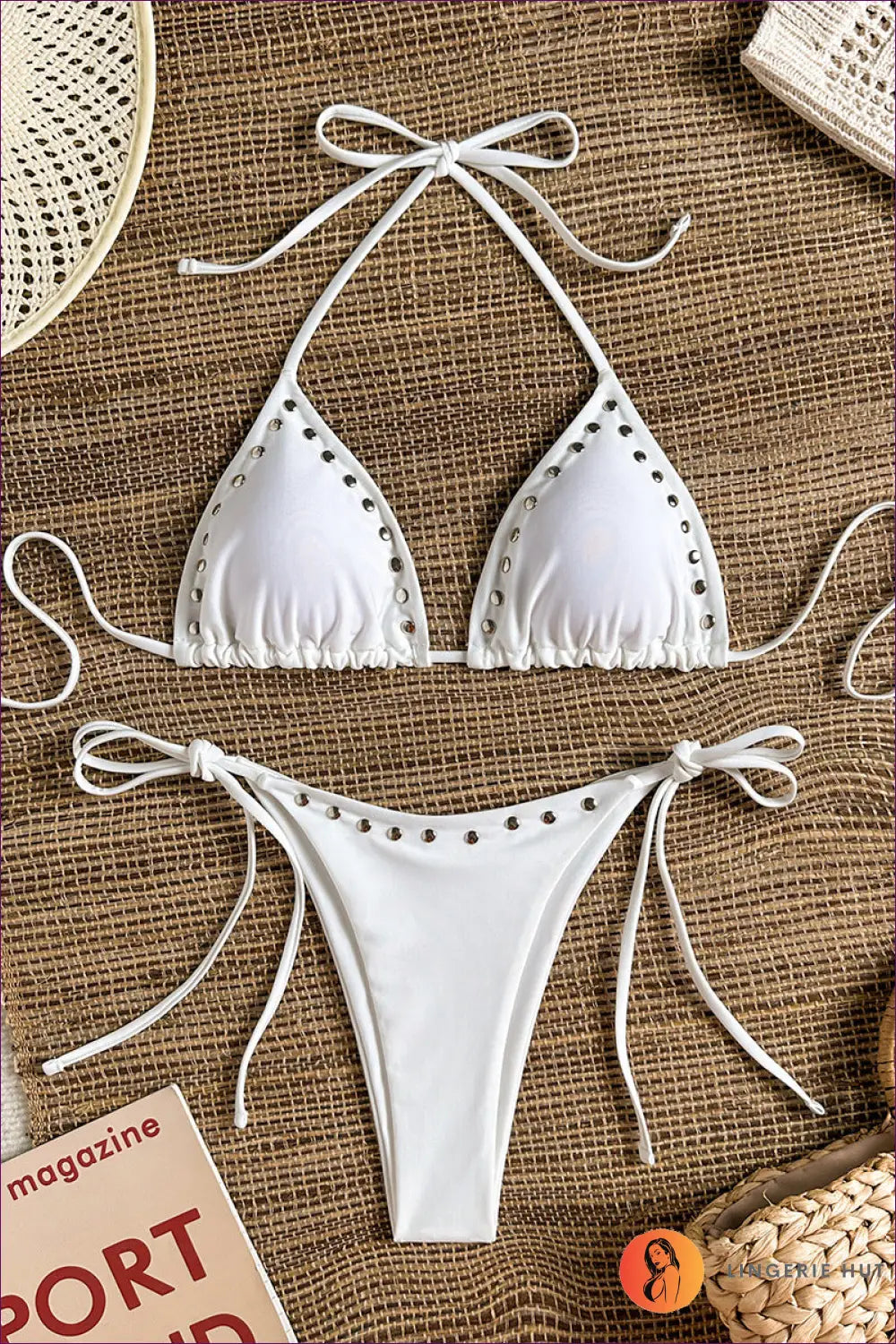 Textured Triangle Bikini with Star Charm Detail - Weekend at Sea - s / White - Beachwear • Boho • just in • Polyester