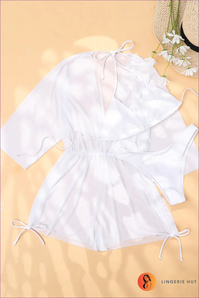 Three-Piece Bikini Set With Cover Up - Effortless Beach Vibes