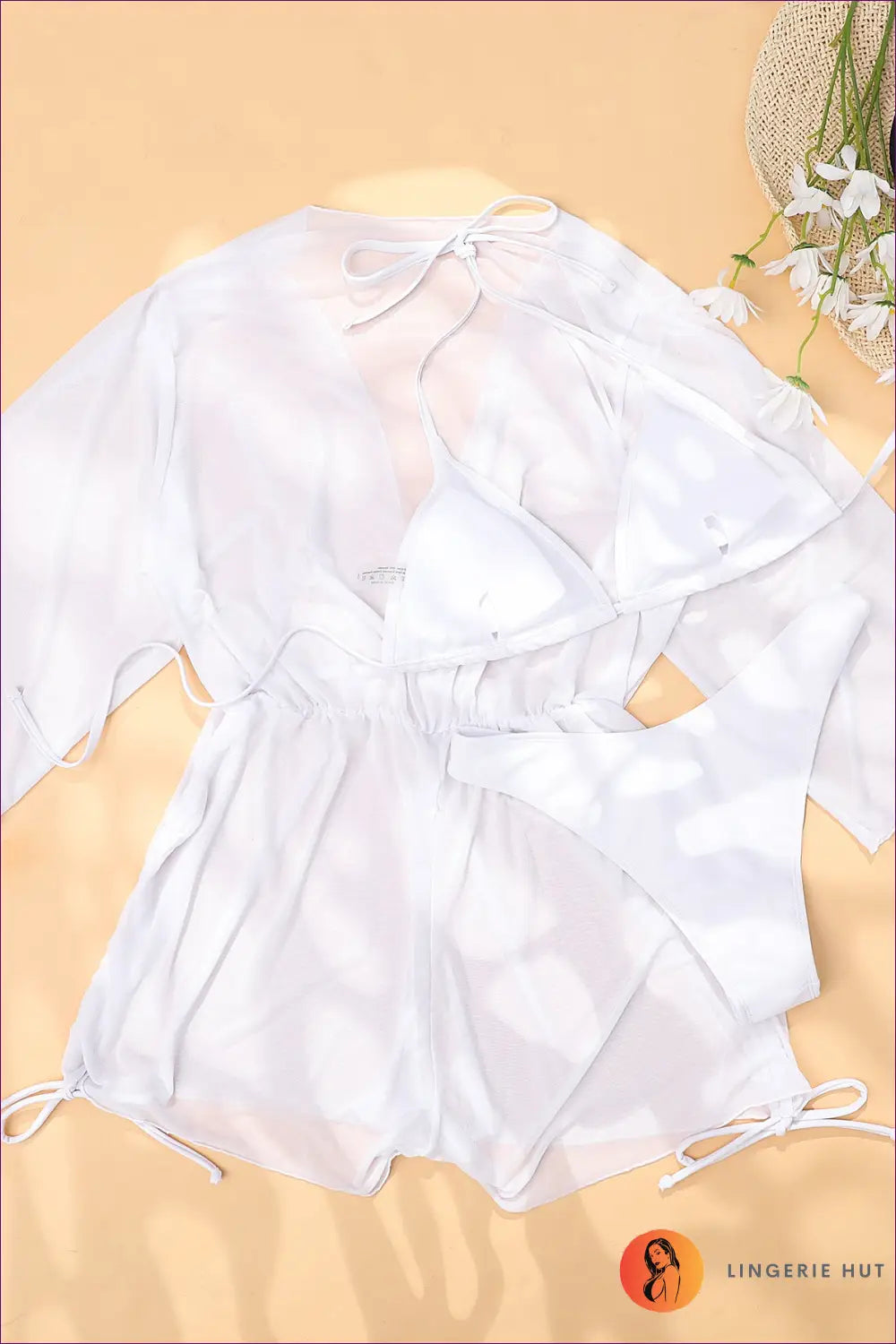 Three-piece Bikini Set with Cover Up - Effortless Beach Vibes - Swimwear - Lingerie Hut - Beachwear • Boho • Casual