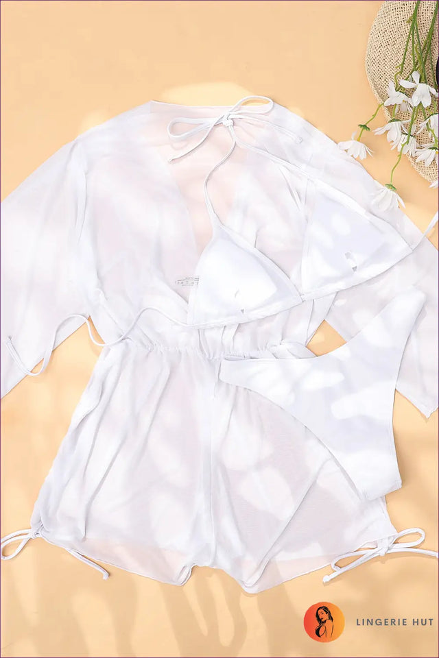 Three-Piece Bikini Set With Cover Up - Effortless Beach Vibes