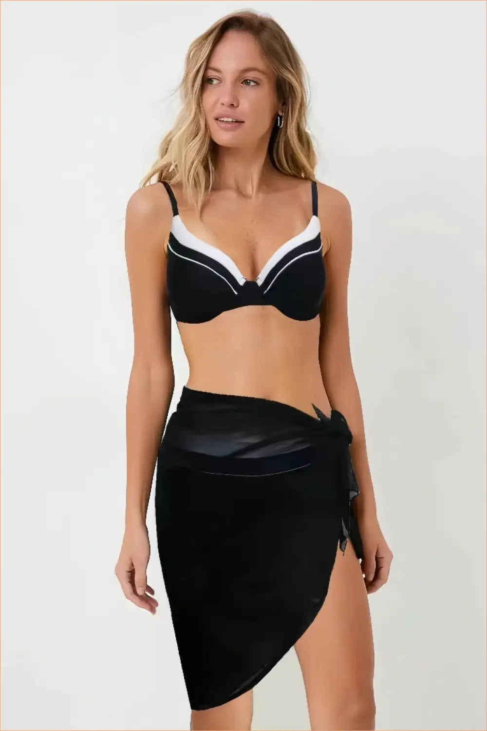 Three-piece Bikini Set with Sarong - Poolside Drama - Beachwear • Cover Up • Date Night • Glamour - Lingerie Hut