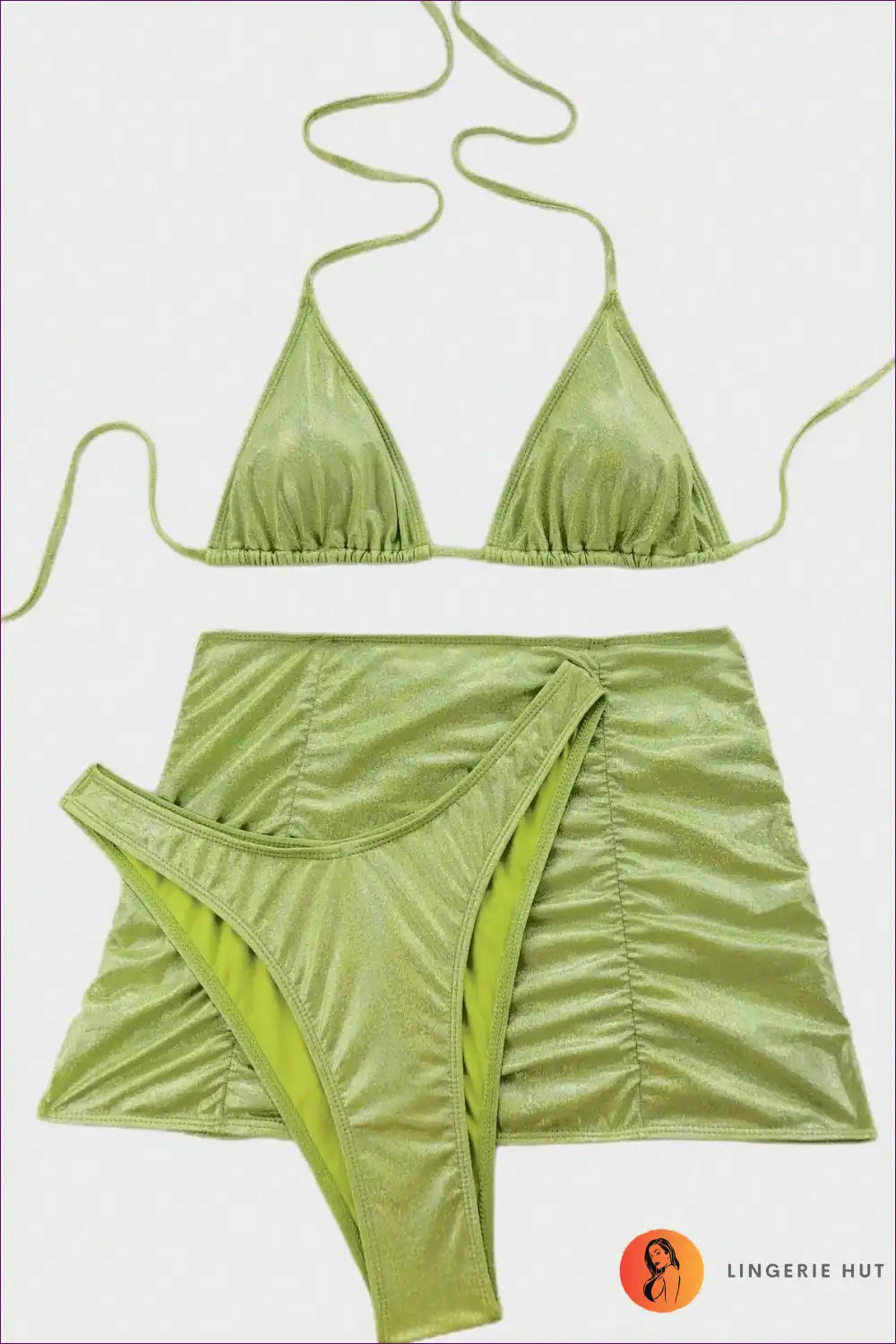 Three-piece Bikini Set with Shimmer - Festival Ready for Beachwear, Bikini, Clubwear, Cutout, Glamour