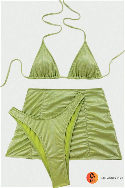 Three-piece Bikini Set with Shimmer - Festival Ready for Beachwear, Bikini, Clubwear, Cutout, Glamour