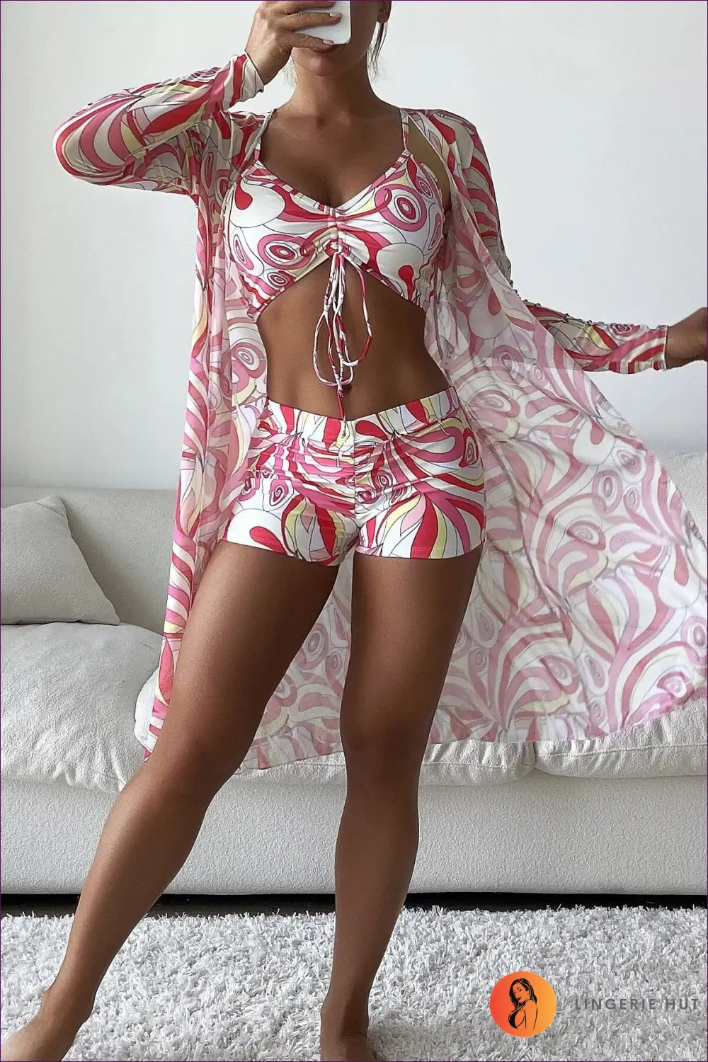 Three-piece High Waist Bikini Set - Effortless Beach Glamour - s / Pattern 3 - Swimwear - Lingerie Hut - Beachwear