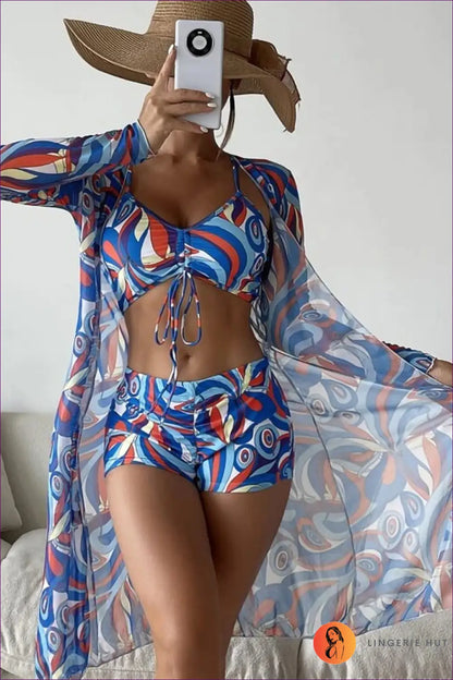 Three-piece High Waist Bikini Set - Effortless Beach Glamour - s / Pattern 6 - Swimwear - Lingerie Hut - Beachwear