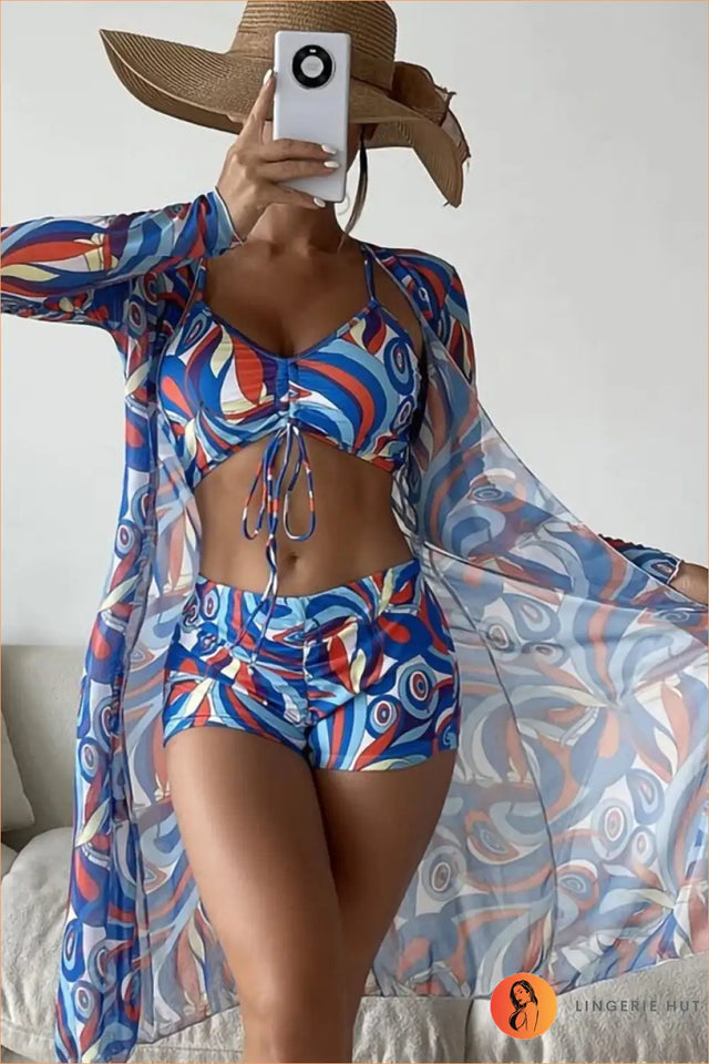 Three-Piece Bikini Set with Sheer Robe