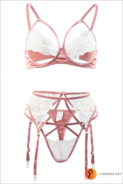 Lace Cutout Bra Set with Garter - Boudoir Confidence Edit - Lingerie Hut - All Season