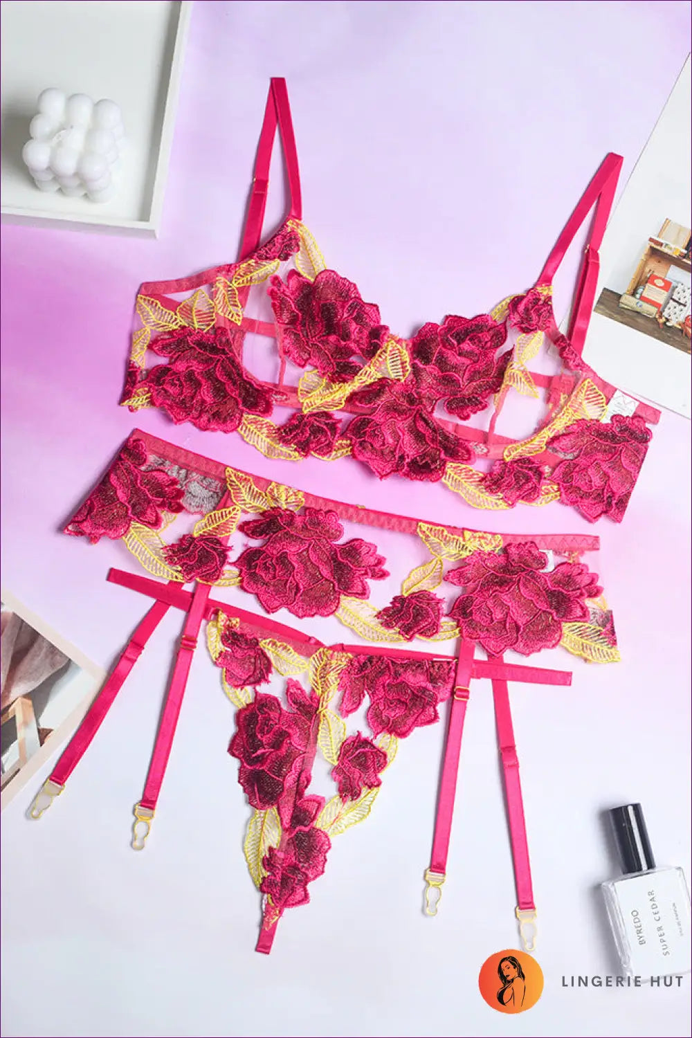 Embrace Allure With Embroidered Flowers And a Sexy Garter! Elevate Your Intimate Moments This Versatile Set,