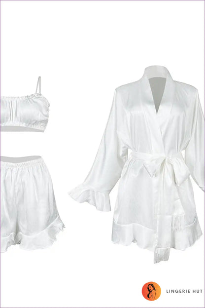 Three Piece Lounge Set with Ruffle Shorts - Soft Everyday Comfort for All Season, Casual, Crop, Everyday,