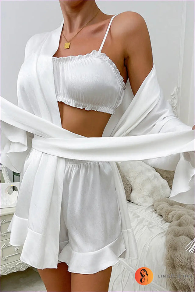 Three Piece Lounge Set with Ruffle Shorts - Soft Everyday Comfort