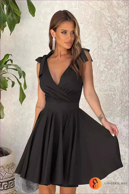 Tie-detail A-line Mini Dress - Summer Evenings Sorted - s / Black - Dresses - A-line Dress • Backless • Casual