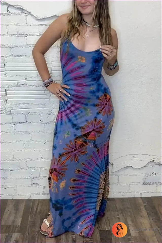 Tie-Dye Maxi Dress with Fanned Print - Effortless Boho Mood