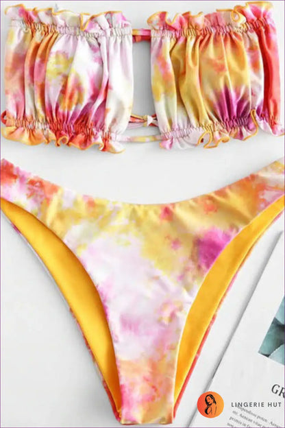 Tie-dye Ruched Bandeau Bikini with Tie-side Bottoms - Sunlit Escape - Beachwear • just in • Sexy • Summer • Swimwear