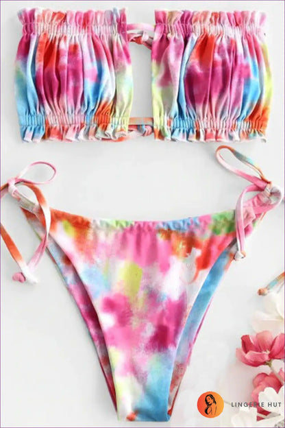 Tie-dye Ruched Bandeau Bikini with Tie-side Bottoms - Sunlit Escape - Beachwear • just in • Sexy • Summer • Swimwear