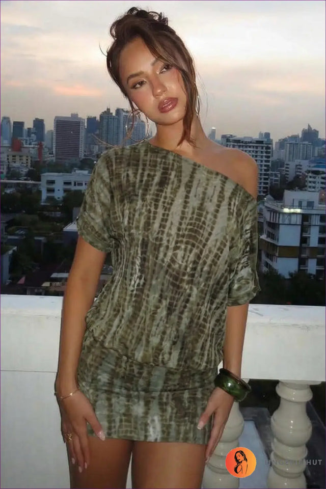 Tie Dye Off Shoulder Mini Dress with Cutout - Summer Escape