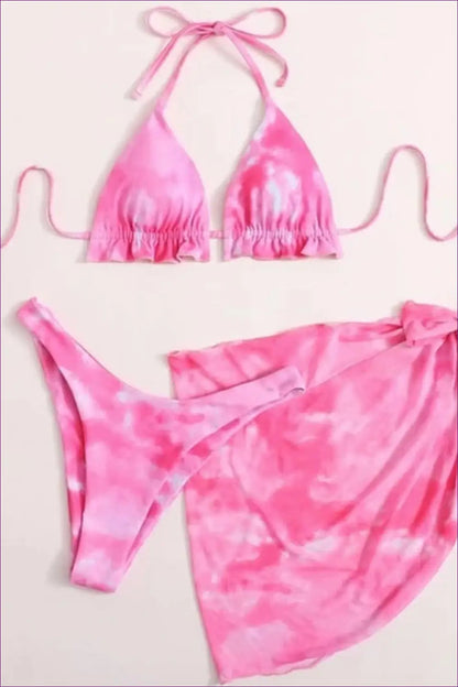 Tie-dye Skirted Bikini Set with Halter Tie Top - Vacation Ready - l / Lavender - Beachwear • Boho • just in • Sexy