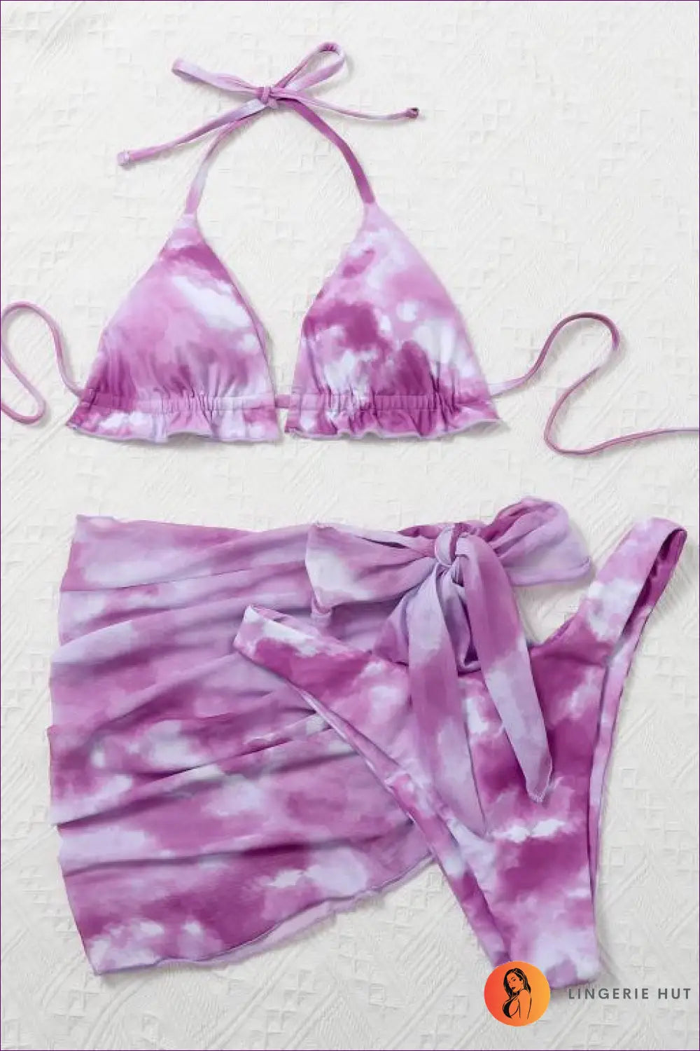 Tie-dye Skirted Bikini Set with Halter Tie Top - Vacation Ready - l / Lavender - Beachwear • Boho • just in • Sexy