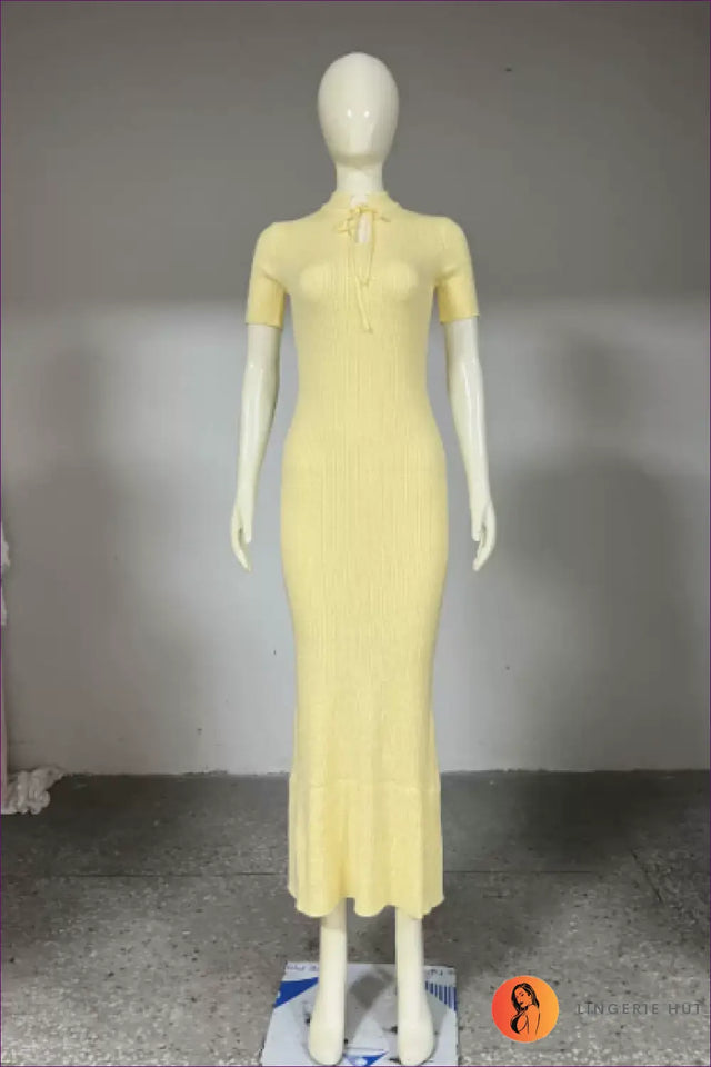 Tie Neck Knit Maxi Dress with Fitted Waist - Summer Statement
