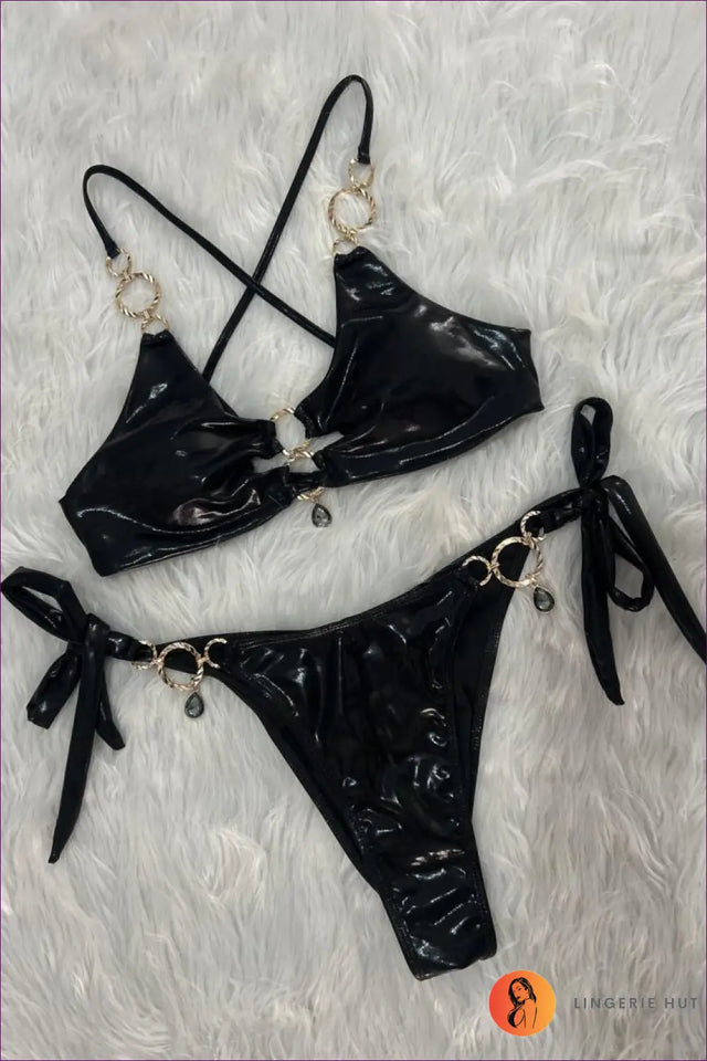 Tie-Side Bikini Set with Ring Trim - Sun-Drenched Glam