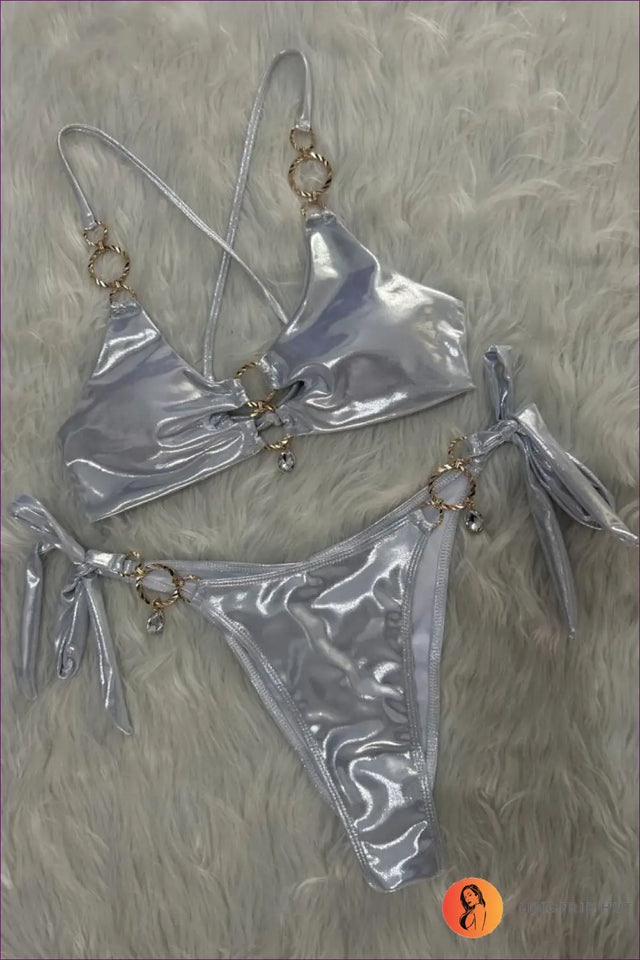 Tie-Side Bikini Set with Ring Trim - Sun-Drenched Glam