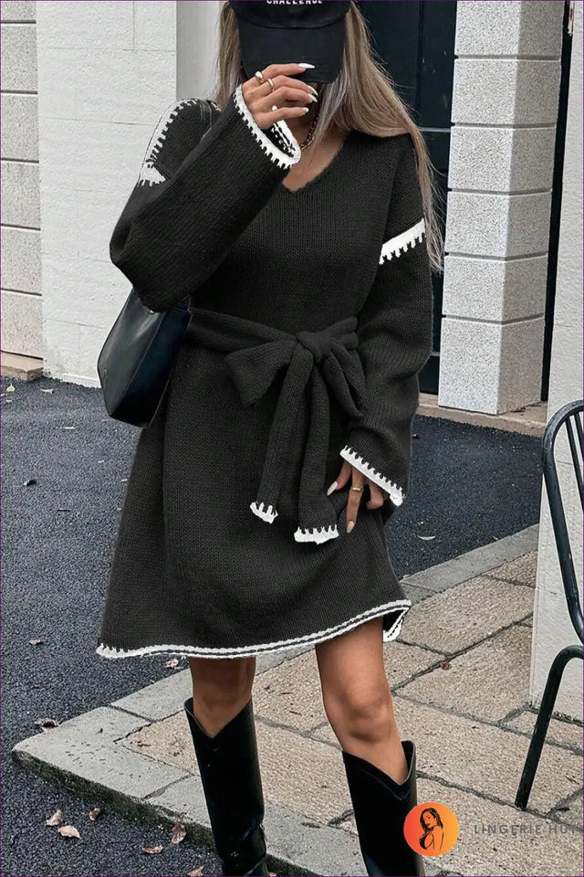 Tie Waist Sweater Dress - Effortless Everyday Warmth