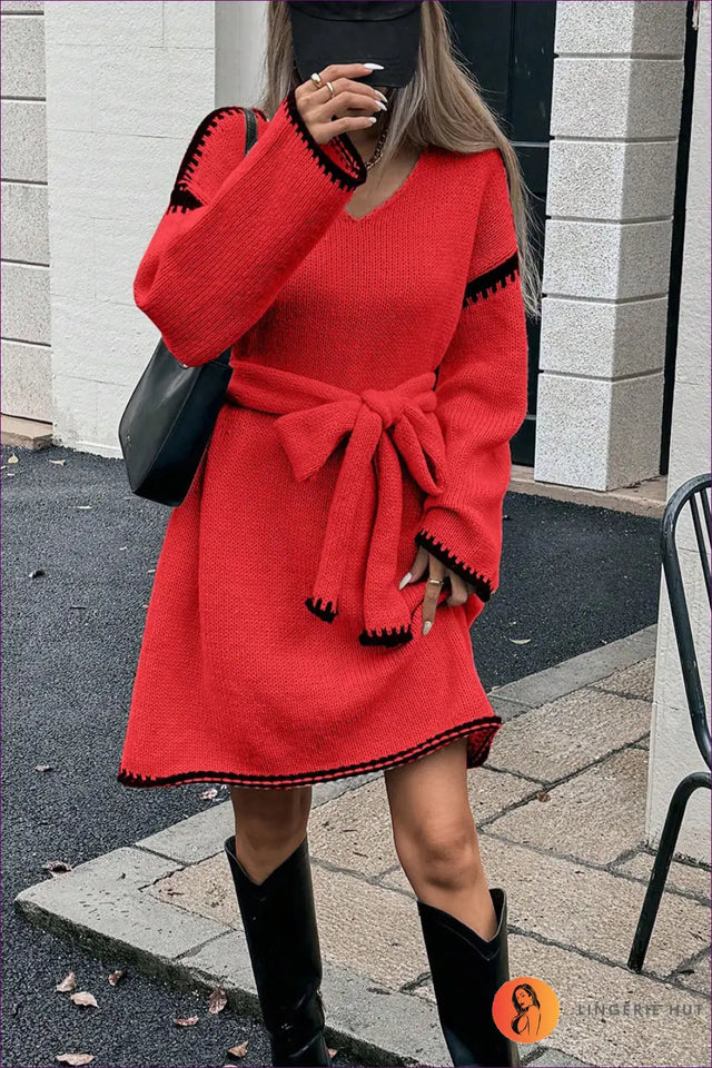 Tie Waist Sweater Dress - Effortless Everyday Warmth