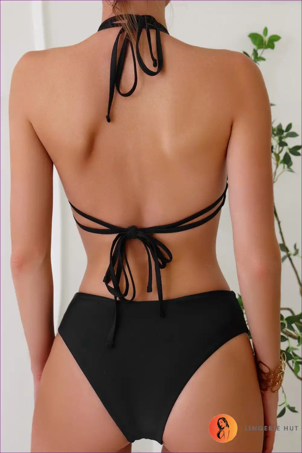 Tied Backless Bikini Set with Cutout Detailing for Summer Backless, Beachwear, Bikini, Casual,