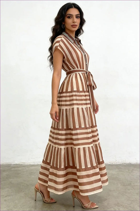 Tiered Dress with Button Front Detail - Sunlit Ease - Casual • Cotton • Dresses • Everyday - Lingerie Hut