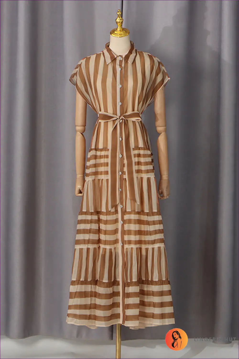 Tiered Dress with Button Front Detail - Sunlit Ease - s / Khaki - Casual • Cotton • Dresses • Everyday - Lingerie Hut