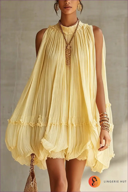 Tiered Dress with Cutout Detail - Sunlit Ease - s / Yellow - Casual • Cotton • Dresses • Everyday - Lingerie Hut