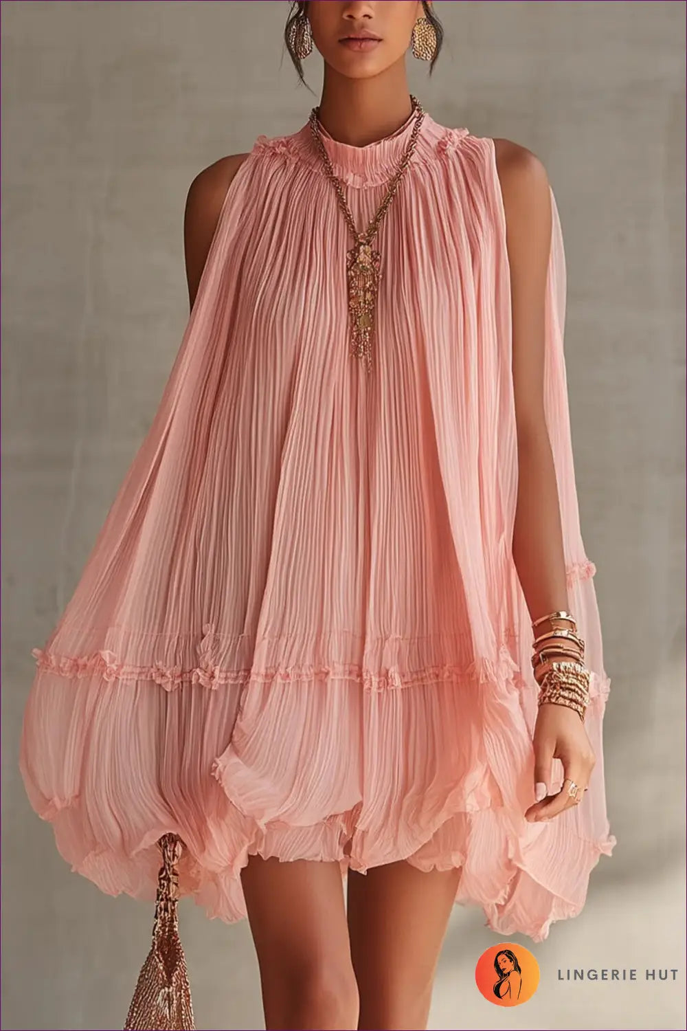 Tiered Dress with Cutout Detail - Sunlit Ease - s / Pink - Casual • Cotton • Dresses • Everyday - Lingerie Hut