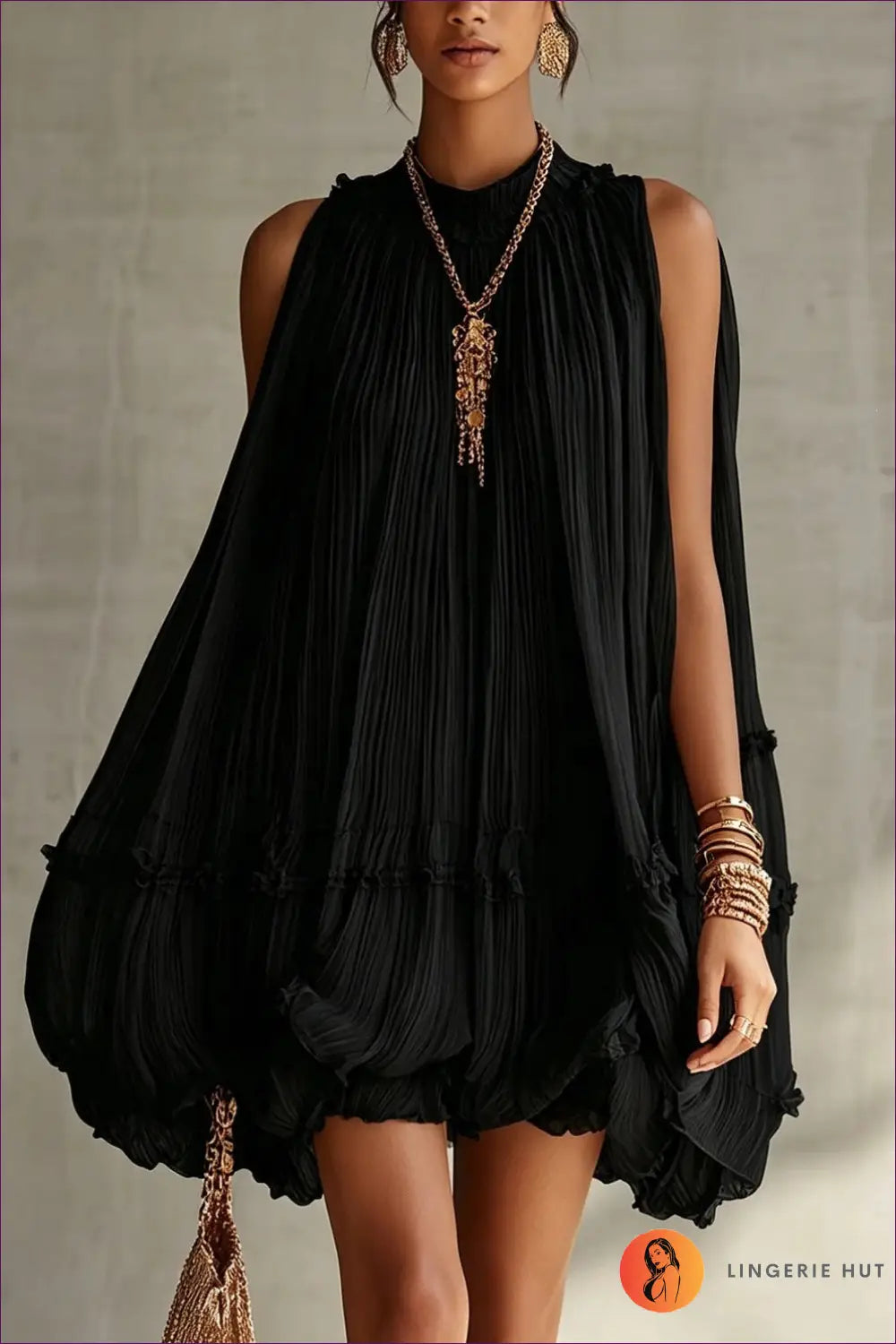 Tiered Dress with Cutout Detail - Sunlit Ease - s / Black - Casual • Cotton • Dresses • Everyday - Lingerie Hut