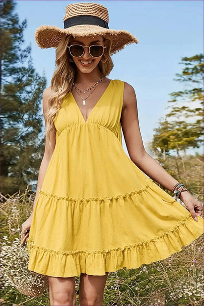 Tiered Dress with Ruffle Hem - Sunshine Ready for A-line, Boho, Casual, Chiffon,