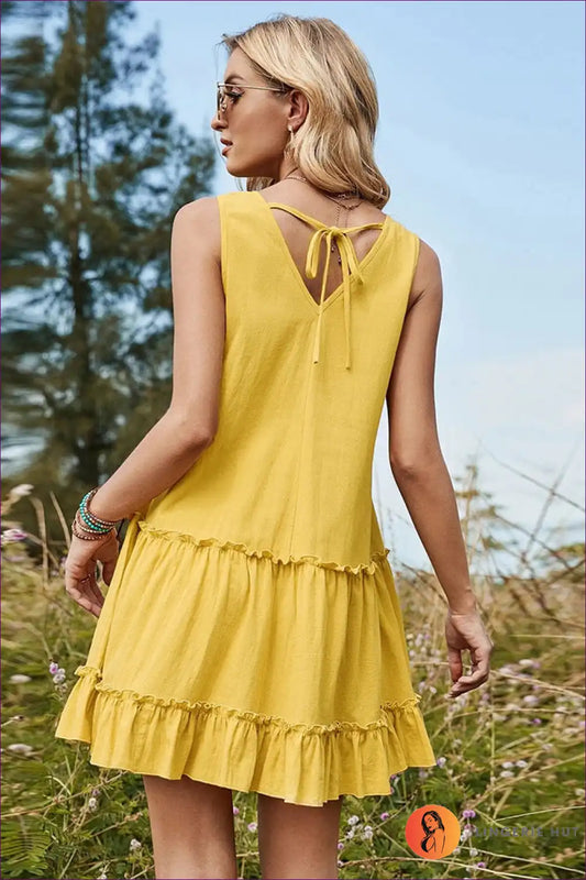 Tiered Dress with Ruffle Hem - Sunshine Ready for A-line, Boho, Casual, Chiffon,