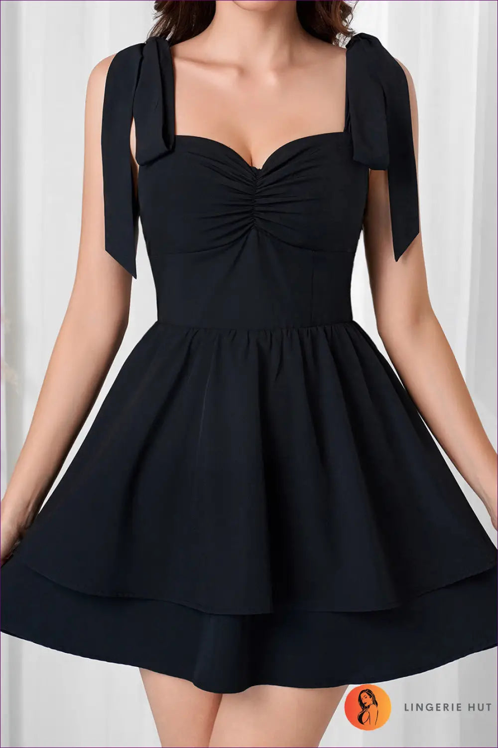 Tiered Dress with Tie Waist Detail - Breezy Sophistication - Xs / Black - Casual • Cotton • Dresses • Everyday