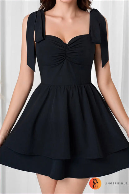 Tiered Dress with Tie Waist Detail - Breezy Sophistication - Xs / Black - Casual • Cotton • Dresses • Everyday