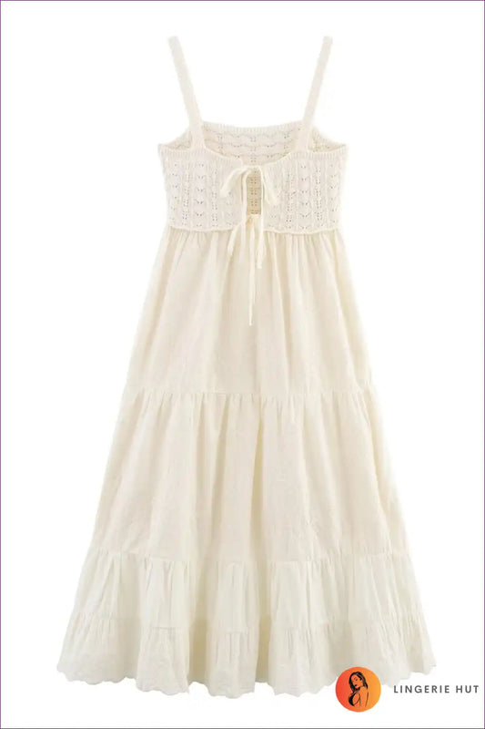 Tiered Knit Slip Dress with Embroidered Bodice - Summer Ease for Boho, Casual, Cotton, Dresses, Everyday
