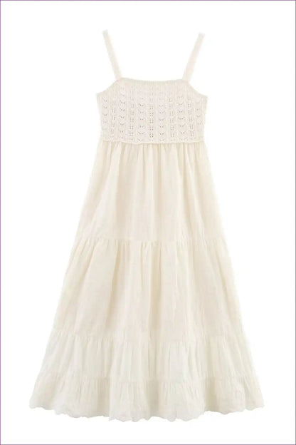 Tiered Knit Slip Dress with Embroidered Bodice - Summer Ease for Boho, Casual, Cotton, Dresses, Everyday