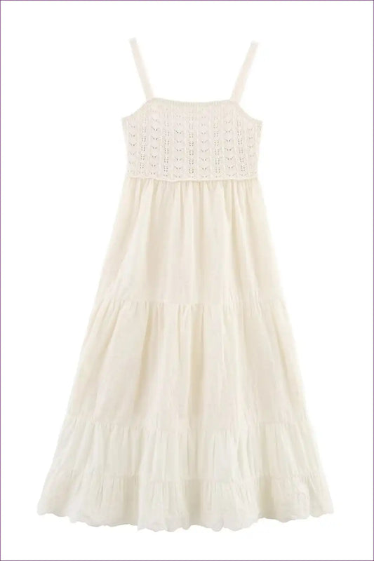 Tiered Knit Slip Dress with Embroidered Bodice - Summer Ease for Boho, Casual, Cotton, Dresses, Everyday